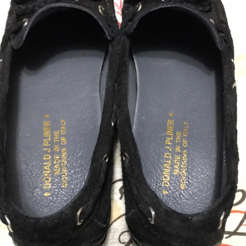 Donald J Pliner Ezara Italy Black Suede Leather Slip On Flat Boat Shoes Womens 8